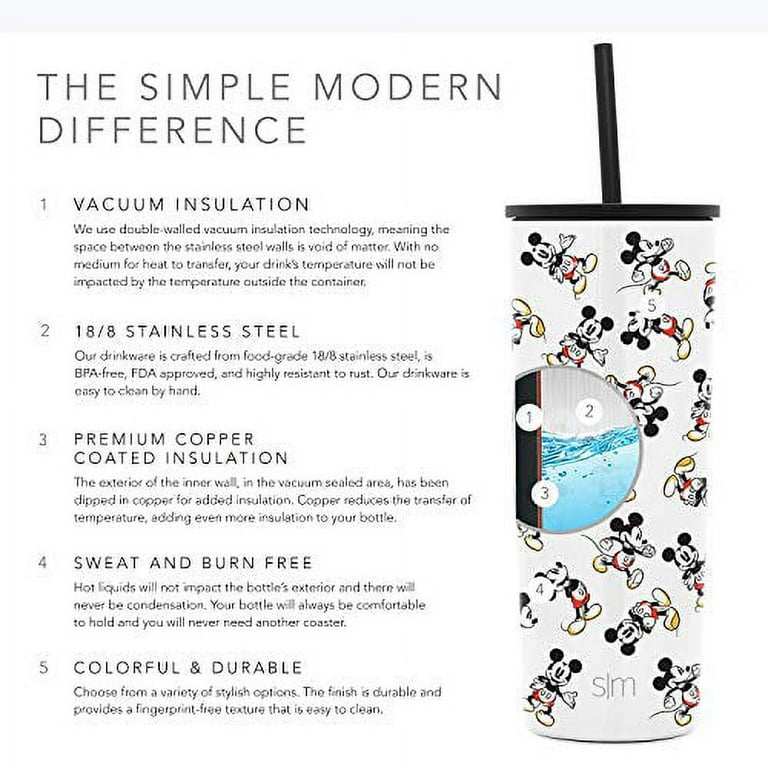 Simple Modern Disney 16 oz Classic Tumbler with Straw & Flip Lid - 18/8  Stainless Steel Water Bottle Disney: Mickey on Marble 
