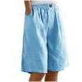 thumbnail image 4 of Teissuly Women's Half Shorts Pants Summer Elastic Waist Buttons Casual Linen Pockets Pants, 4 of 4