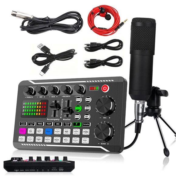 Podcast Microphone Bundle, BM-800 Condenser Mic with F998 Live Sound Card Kit, Podcast Equipment Bundle