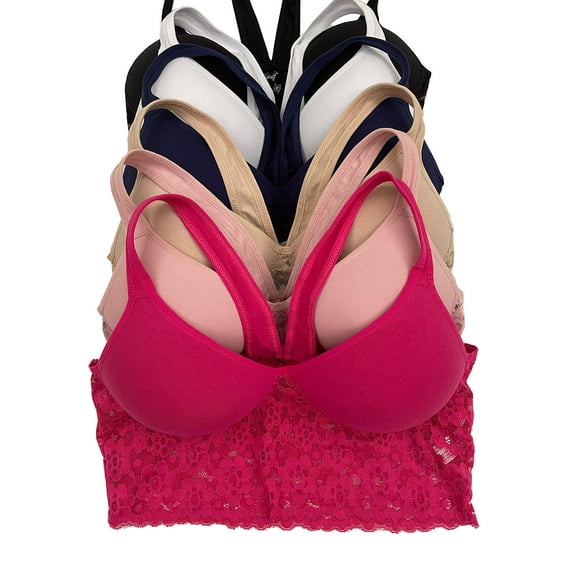 6 pcs Wire Free Gym Light Padded Raceback Cotton Sports Bra B/C/D Cup