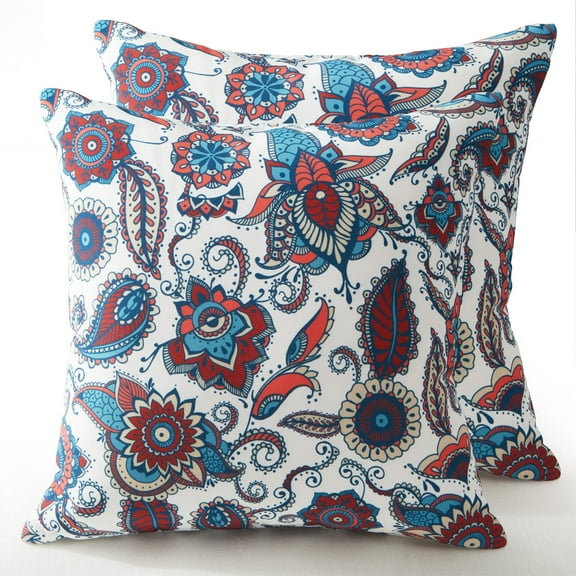 PYPUMSA Outdoor Waterproof Pillows Set of 2, Outdoor Decorative Feather Down Throw Pillow Embroidery Printed Floral Decor Pillow Inesrts for Sofa Couch Patio Seat , 18x18 Inch