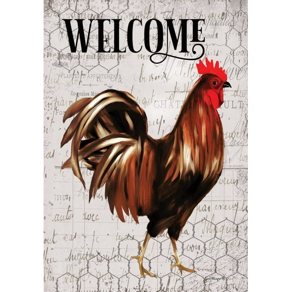 Rooster on Chicken Wire Welcome - Garden Size, 12 x 18 Inch, Decorative Double Sided, Licensed and Copyrighted Flag , Printed in the USA