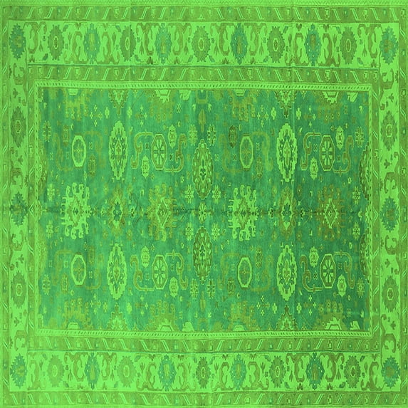 Ahgly Company Indoor Square Oriental Green Traditional Area Rugs, 8' Square