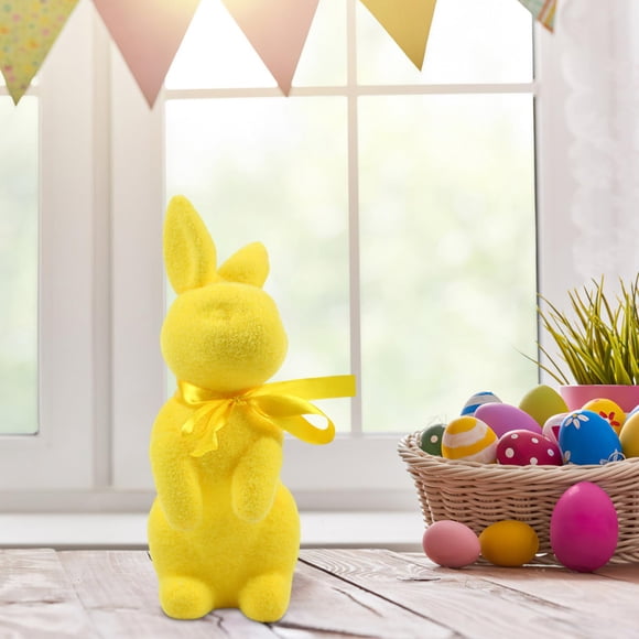 Conejitos de Pascua, figuras de conejos con pajaritas, adorables adornos primaverales para el hogar y el jardín, decoración de Pascua, 16,7 x 16,9 cm