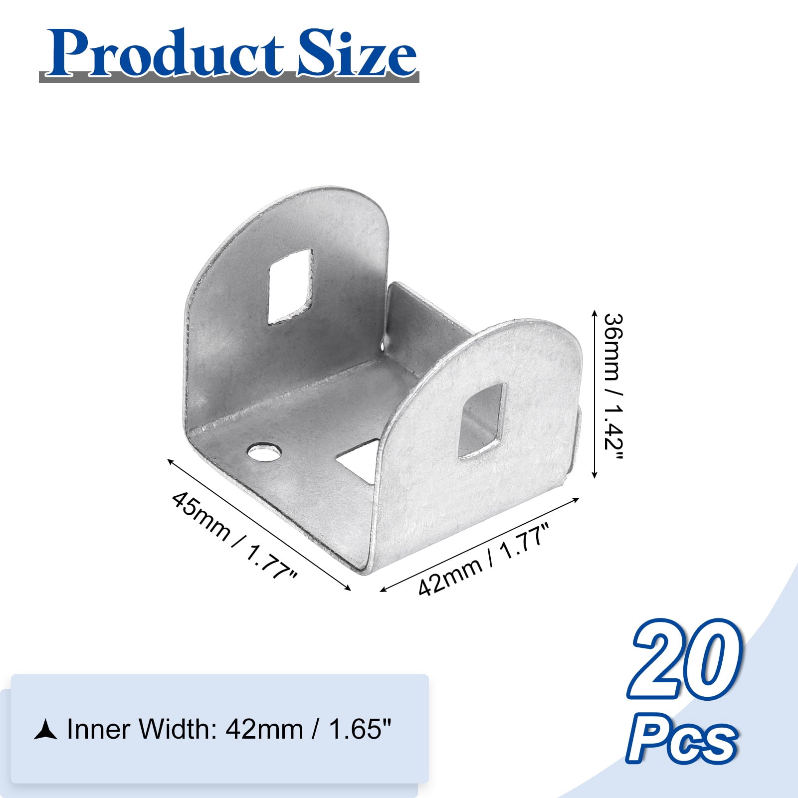 Uxcell 20 Pcs U Bracket for 1.65" Panels, 42 x 45 x 36mm Metal U Shaped Fasteners Brackets for Guardrail or Partitions Connection, Silver