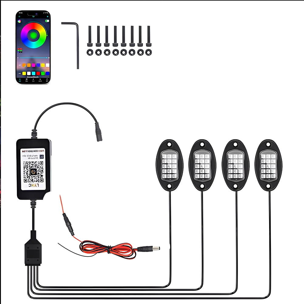 FENGXIH 4 Pods RGB LED Rock Lights Underglow Multicolor Neon Light Kit with APP Control/Music Mode Under Glow Lights for Trucks SUV Golf Cart ATV Pickup Off Road,12V