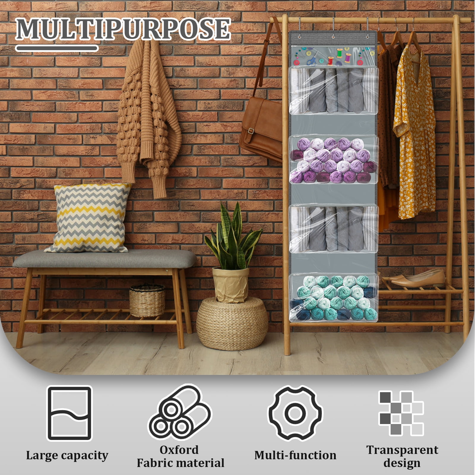Hanging Yarn Storage Organizer Large Capacity Knitting Storage Organizer Space Saving Yarn Storage with 5 Zippered Compartments for Crochet Knitting Lovers