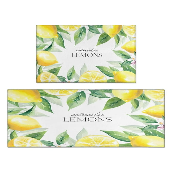 2 Piece Love Lemon Rug Kitchen Rug Set, Decor Kitchen Rugs, Absorbent Non-Slip Washable Floor Mats, Home Indoor Runner Rugs 17"x47" 17"x30"