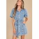 thumbnail image 4 of Vestido vaquero informal de verano para mujer, Falda corta con cuello en V, botones, manga corta, cinturón, 4 of 5