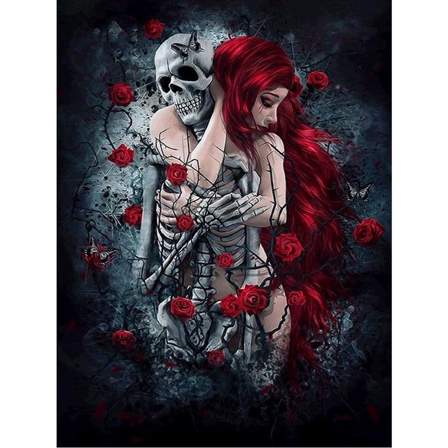 Calavera y belleza de diamantes, kit completo de bordado de diamantes, pintura de diamantes 5D, bordado hecho a mano sobre tela de lienzo ideal para decoración del hogar/vela