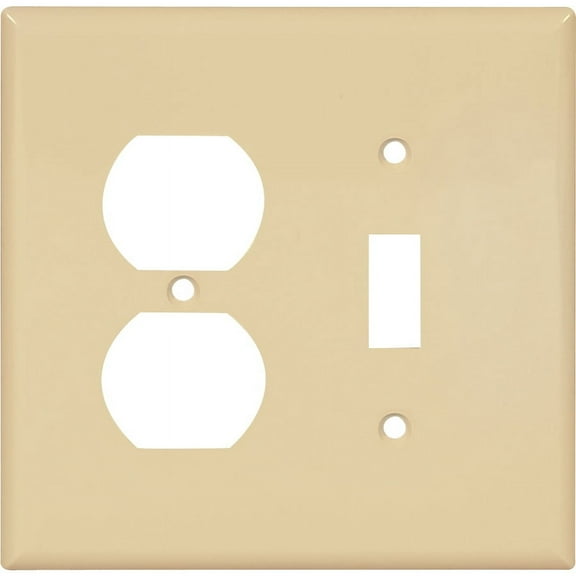 Cooper Wiring Devices PJ18V 2-Gang Combination Toggle Switch Duplex Outlet Wall Plate, Unbreakable Polycarbonate, Mid-Size, Ivory