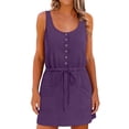 thumbnail image 2 of DailyTrove Women's Sleeveless Drawstring Waist Mini Dress with Button Detail, Casual Summer Style, 2 of 6