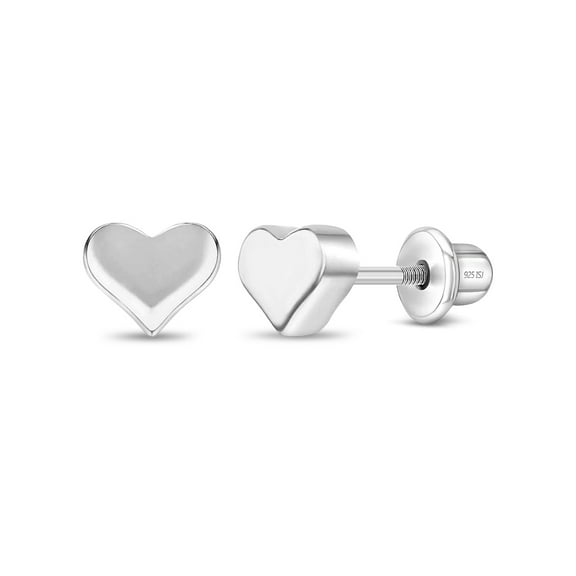 Puffed Polished Heart Baby Toddler / Kids Earrings Screw Back - Sterling Silver