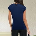 thumbnail image 4 of Olyvenn Short Sleeve Shirts for Women Fashion Solid Color Dressy Casual Regular Fit Blouses Summer Outfits Tunic Tops Blue XL, 4 of 5