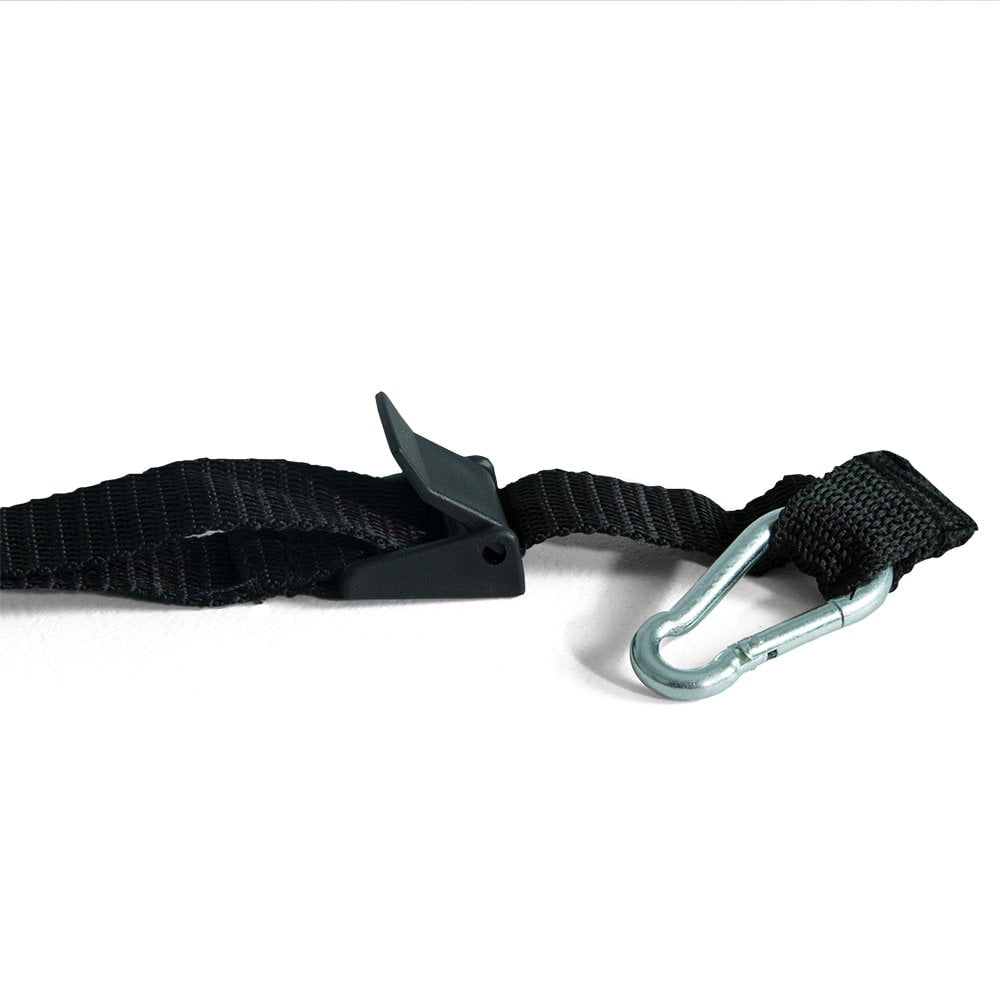 Basic Tent Stake Kit – Includes Black Nylon Draw-String Bag with String Cord Lock, 4X 9in Yellow PVC Stakes, 4X 13ft Black Nylon Webbing Sections with Carabiner and Length-Adjusting Clip