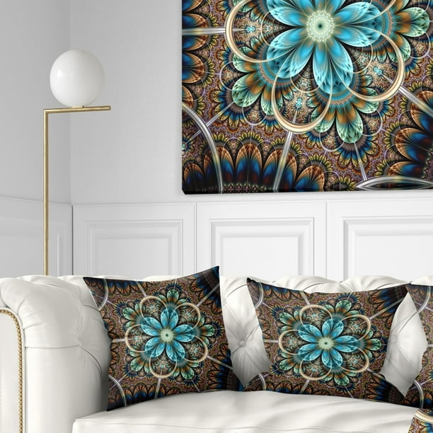 Design Art Designart Large Brown Blue Fractal Flower Floral Throw Pillow Walmart Com Walmart Com