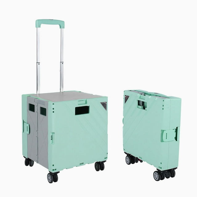 Foldable Shopping Trolley, Plastic Folding Storage Cart Handcart With 360°Rotate Wheels & Telescoping Handle