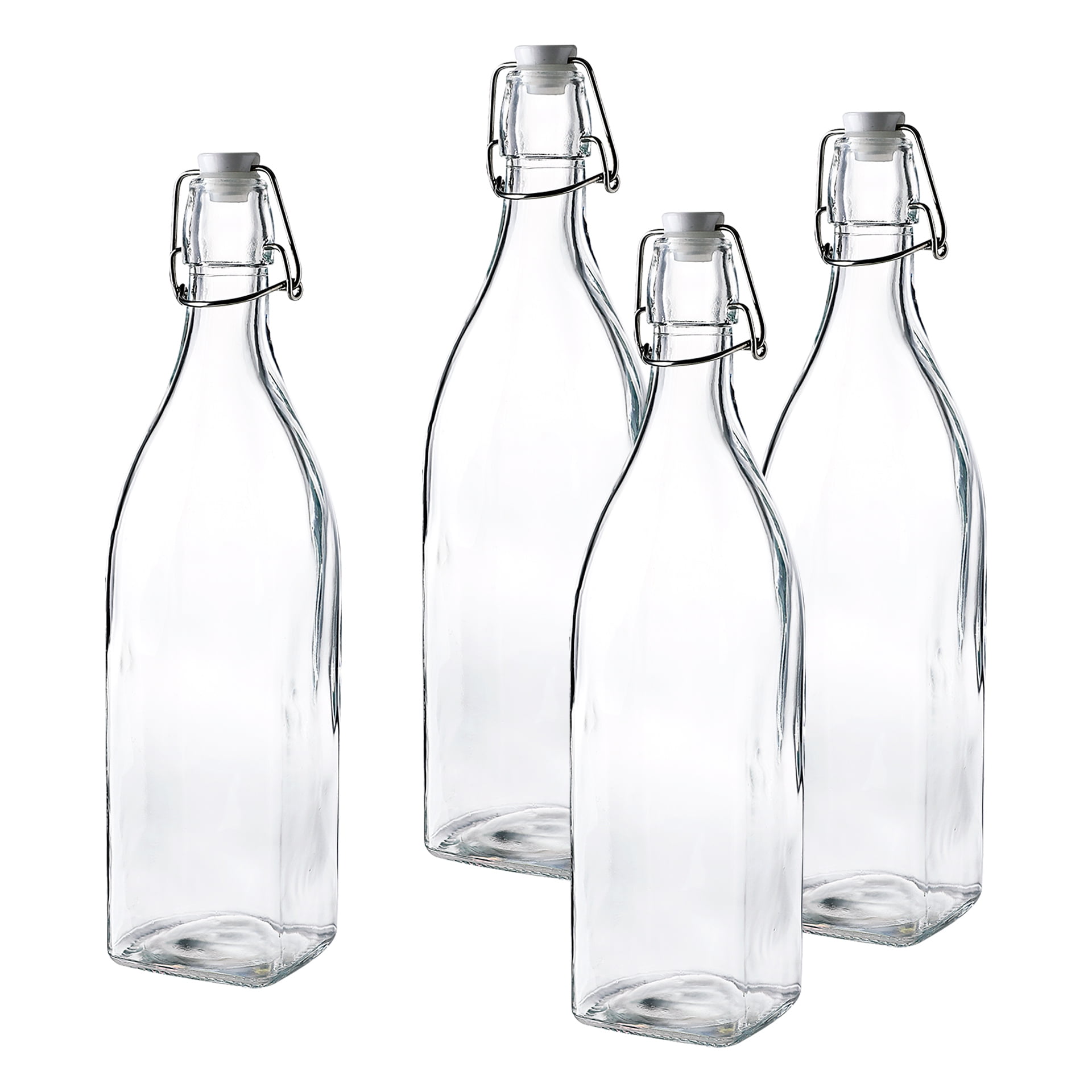Set of 4 Airtight Glass Bottles for Beverages, Kombucha, Oil, Beer
