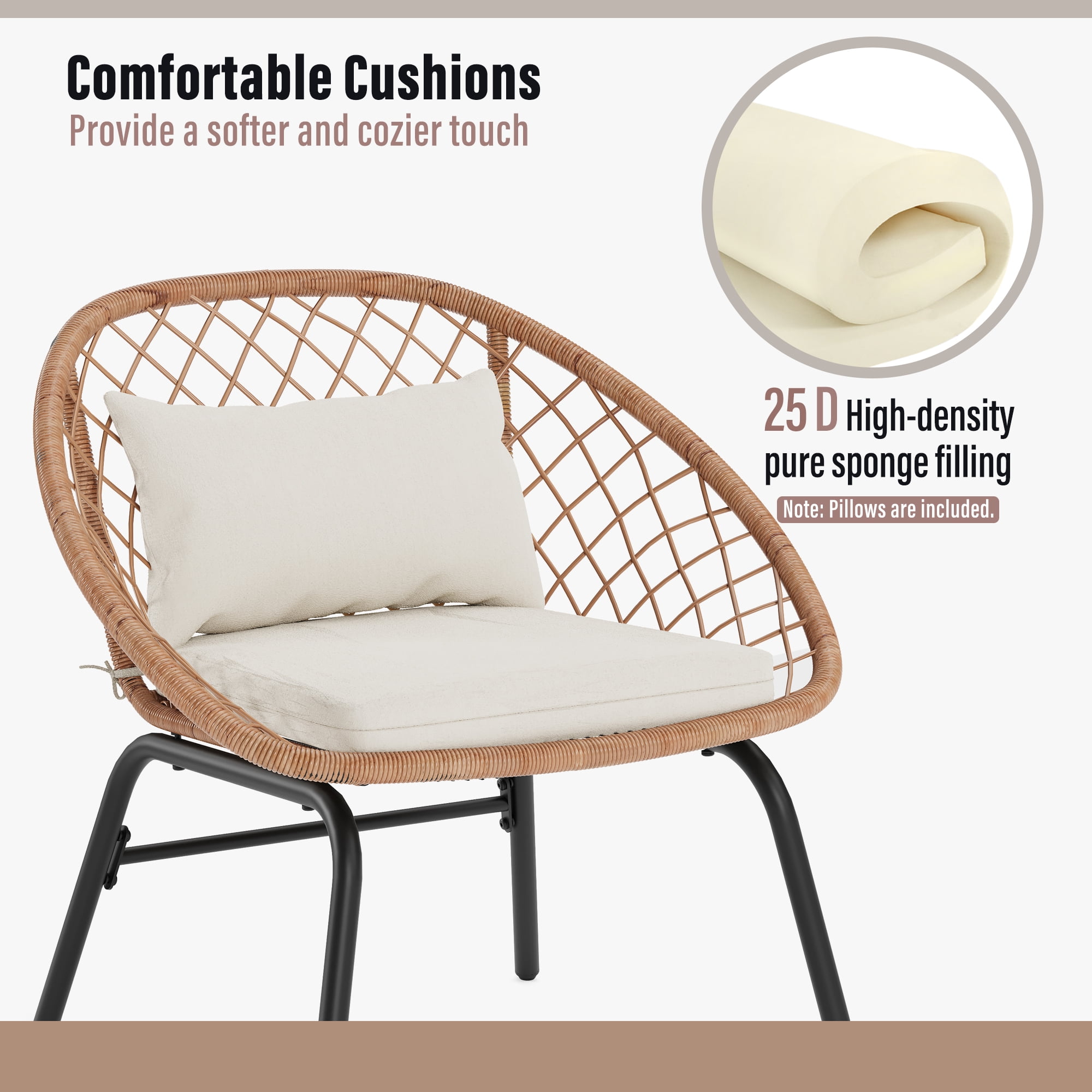 LAUSAINT HOME 3 Pieces Patio Bistro Set, Outdoor Conversation Furniture with 2 Chairs and 1 Coffee Table, Diamond Weave Design
