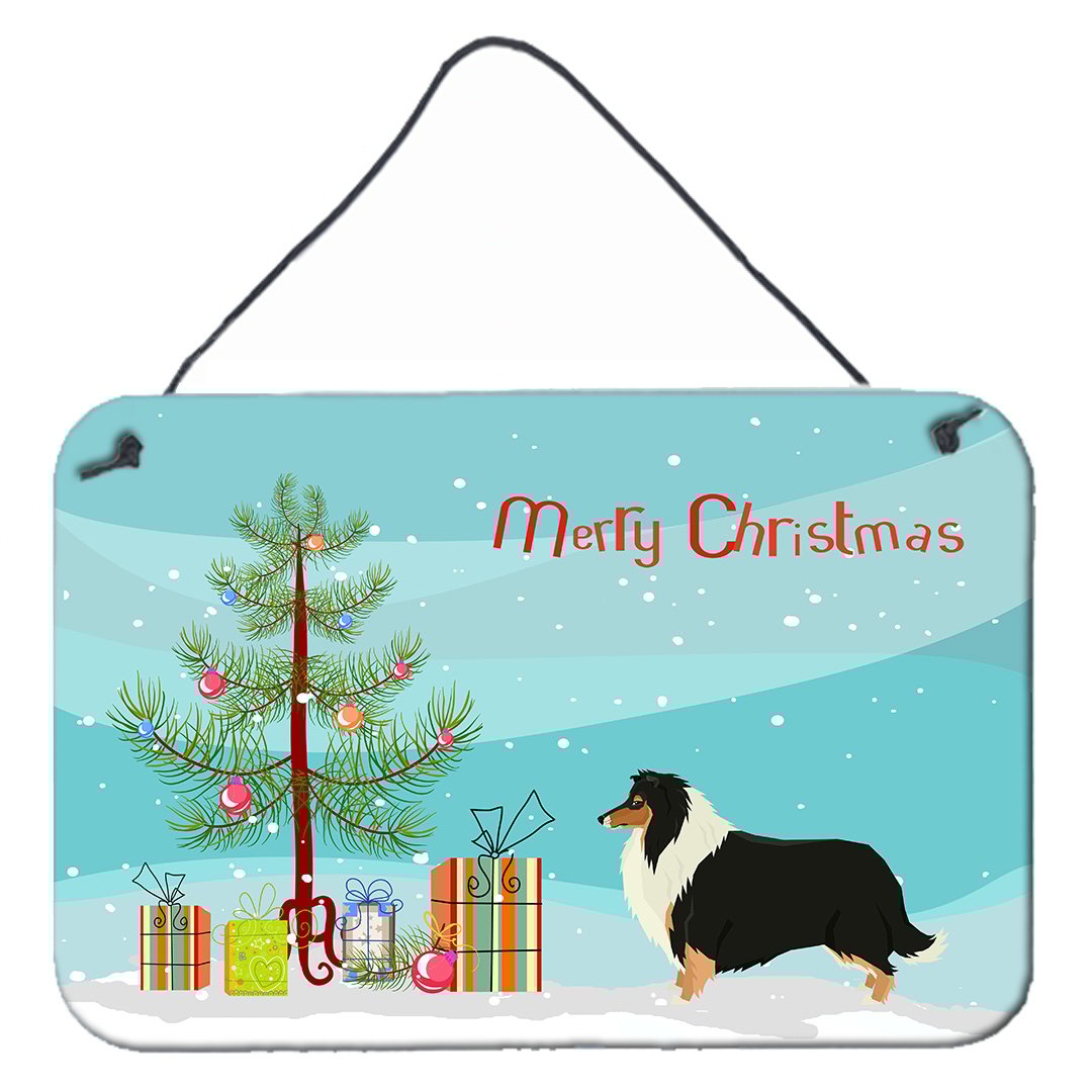 Carolines Treasures CK3532DS812 Collie Christmas Tree Wall or Door Hanging Prints 8x12 multicolor