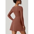 thumbnail image 3 of Womens Square Neck Bodice Dress Long Sleeve Side Slit Flare Mini Dresses, 3 of 6