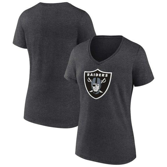 Women's Charcoal Las Vegas Raiders Primary Team Logo V-Neck T-Shirt
