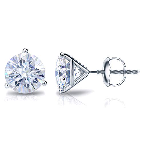 18k White Gold Round Moissanite Stud Earrings (1ct TGW, 5mm, G-H) 3-Prong Martini Set, Screw-Back by Diamond Wish