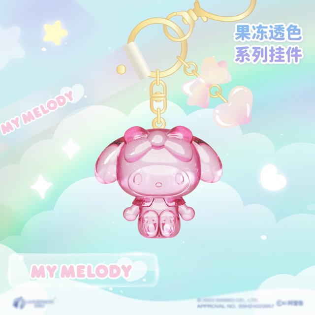 LLavero de Sanrio auténtico, colgante de serie transparente de gelatina familiar circundante, regalo colgante de mochila