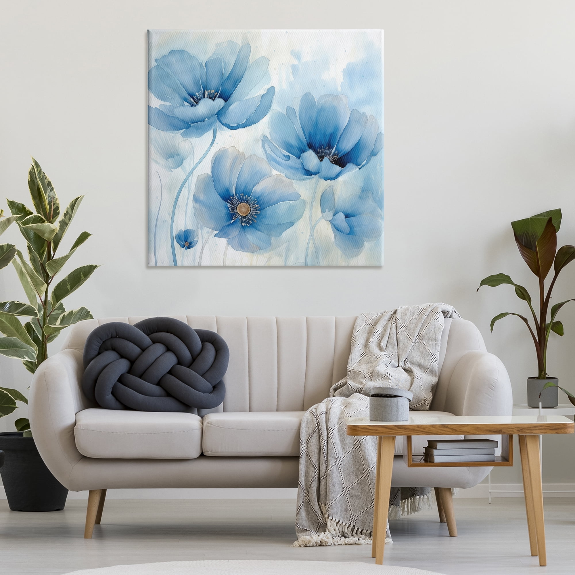 Stupell Industries Blue Poppies Ombre Plants & Flowers Painting Wrapped Canvas Art Print Wall Art, 36 x 36