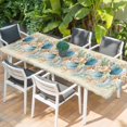 thumbnail image 2 of Beach Coastal Beige Table Cloths for 8 Foot Rectangle Tables, Nautical Shell Starfish Coral Summer Patio Waterproof Elastic Fitted Tablecloths, Washable Rectangular Table Cover for Camping, 2 of 8