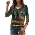thumbnail image 4 of JoveMarine Halloween Shirts for Women, 3/4 Sleeve Crew Neck with Moon Bat Print, Loose Fit Fall Graphic Tee,Brown M, 4 of 7