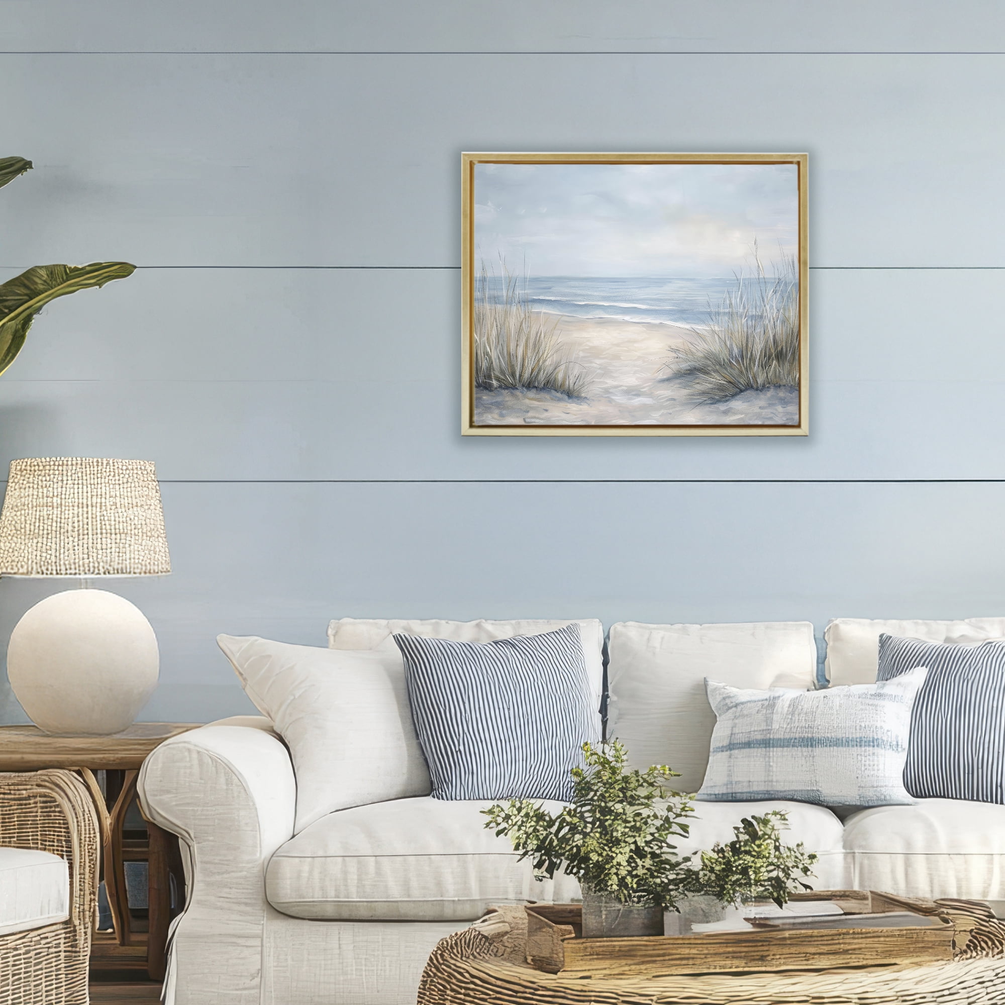 Stupell Industries To The Beach Tranquil Landscape Gold Framed Floater Canvas Wall Art, design by Petal Prints Design