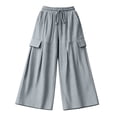 thumbnail image 7 of Women's Wave Textured Wide Leg Cargo Pants, Trendy Design Lightweight Drawstring Elastic Waist Full Length Casual Trousers with Pockets for Office Daily Travel | TruBelle,Gray L, 7 of 7