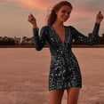 thumbnail image 4 of Nuevo vestido de noche elegante y corto con lentejuelas, escote en V profundo y transparencias para mujer., 4 of 4
