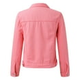 thumbnail image 5 of Mnjin Women's Basic Button Down Long Sleeve Denim Jacket with Pockets Short Jean Jacket Coat (Pink,Size L), 5 of 9