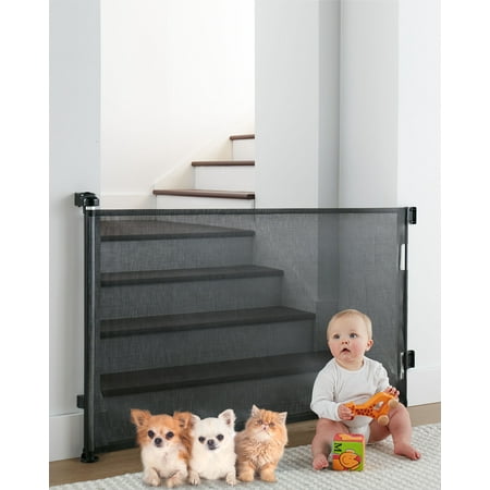 Retractable Baby Gates, Mesh Pet Gate 33" Tall, Extends to 55" Wide, Extra Wide cat Gate for the House, Long Child Safety Gates for Doorways, Hallways, Stair,Dog Gate Indoor/Outdoor,Black