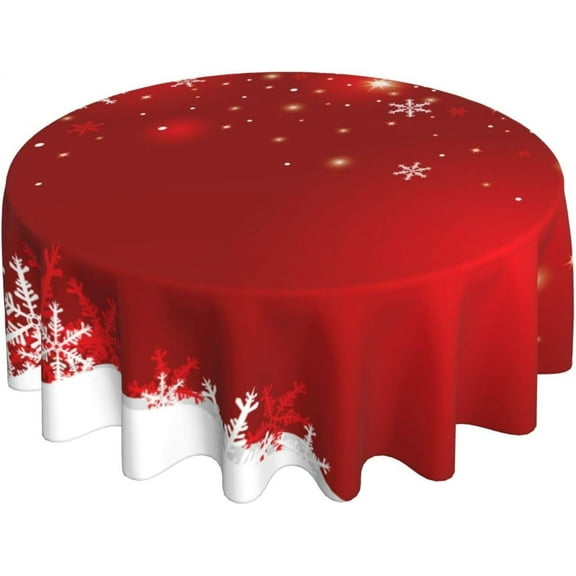 Christmas Tablecloth Rround 70x70 Inch,Red White Snowflakes Decor Table Cloth,Stain Resistance Polyester Winter Xmas Holiday Indoor Outdoor Table Covers for Kitchen Dining Parties Picnic