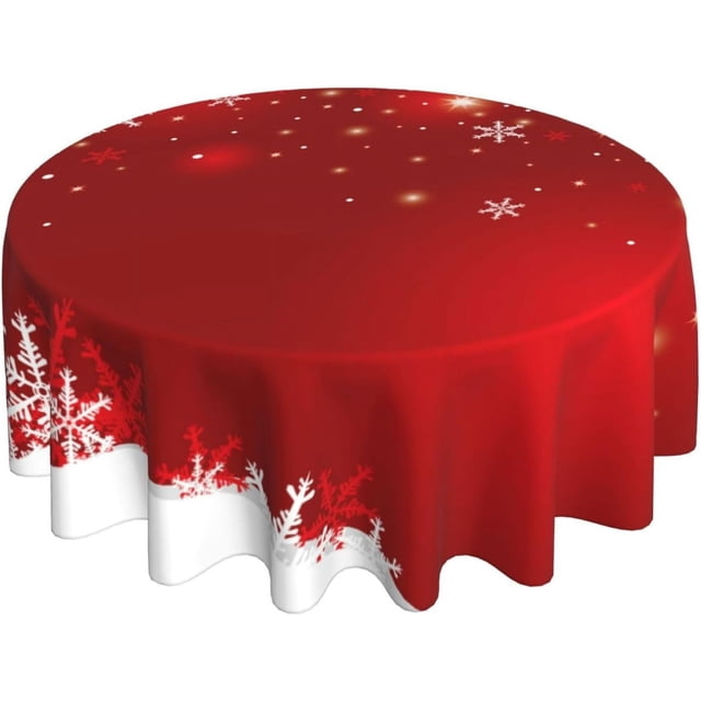 Christmas Tablecloth Rround 60x60 Inch,Red White Snowflakes Decor Table Cloth,Stain Resistance Polyester Winter Xmas Holiday Indoor Outdoor Table Covers for Kitchen Dining Parties Picnic