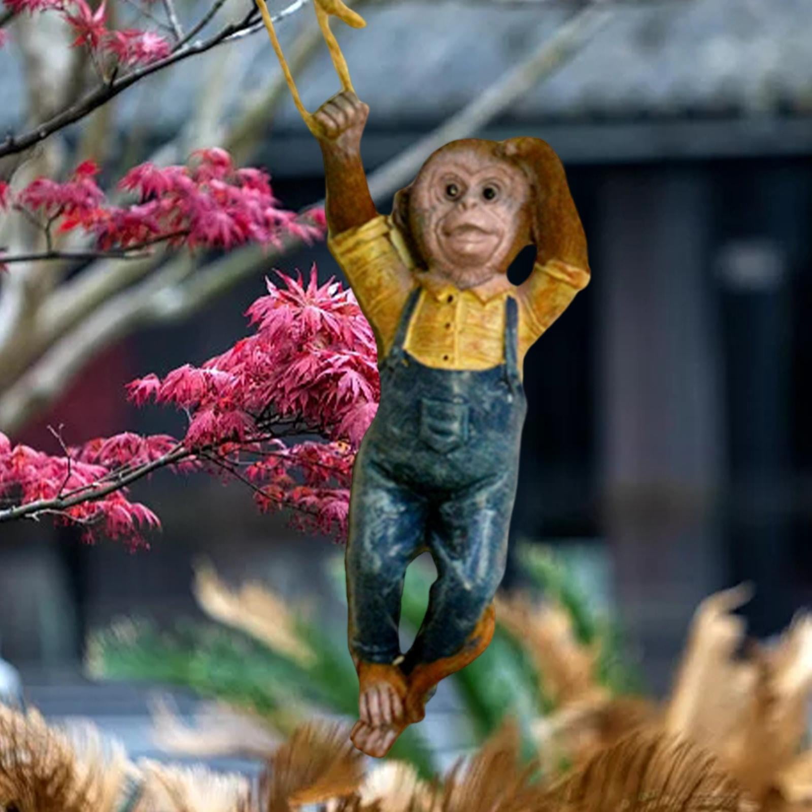 Climbing Monkey Tree Hanging Garden Tree Ornament Statue Sculpture Decoration
