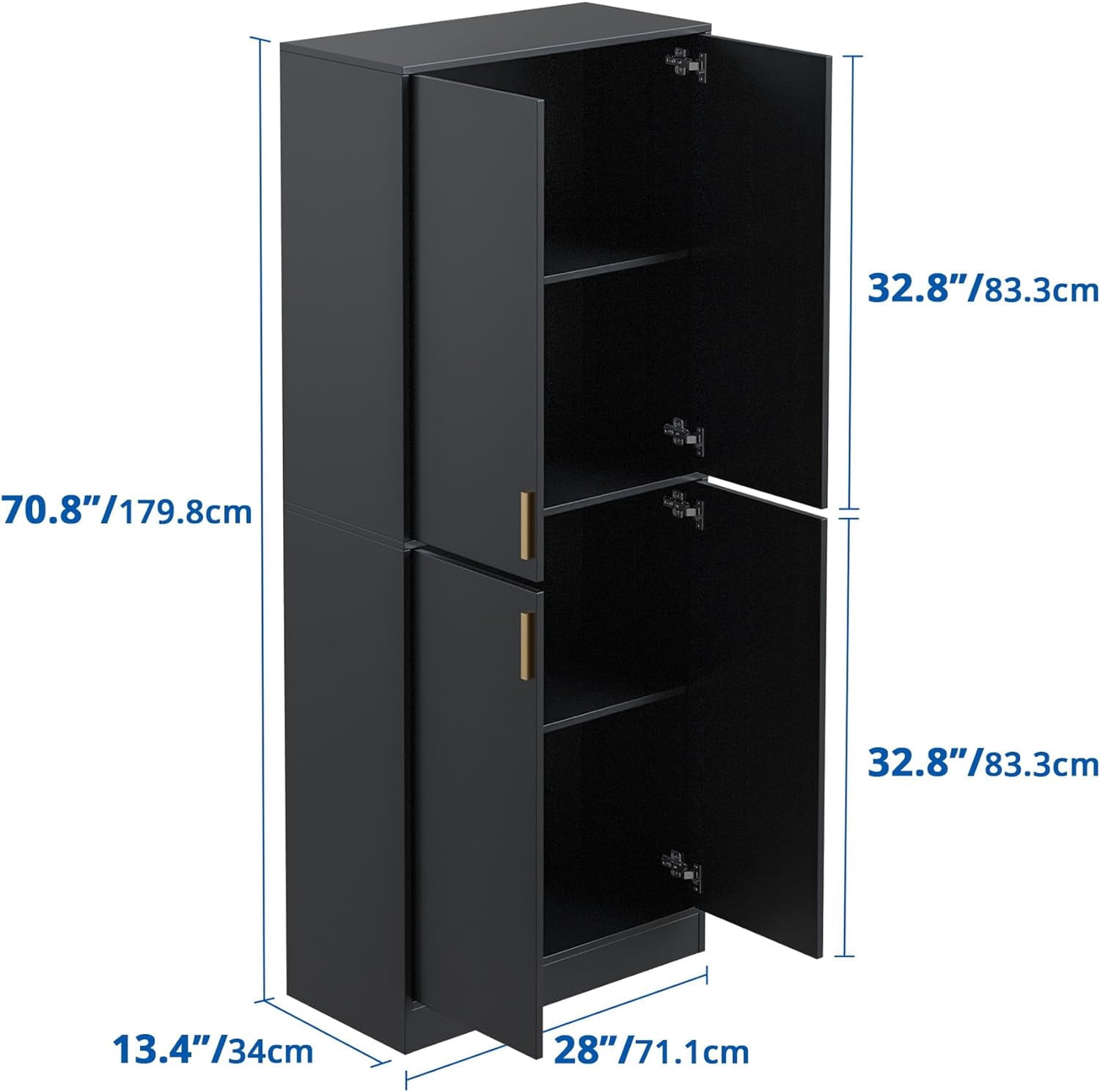 Cozy Castle Kitchen Pantry Storage Cabinet 71" Tall 4 Doors Wood Freestanding Cupboard with 2 Adjustable Shelves for Dining Room Living Room, Laundry, Bathroom, Oak