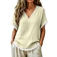 thumbnail image 2 of Favoffer Women's Tassel V Neck Tops Short Sleeve Linen Blend Casual Blouses for Spring Summer Everyday Wear, 2 of 6