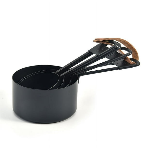 Juego de nueve cucharas medidoras de acero inoxidable, taza medidora de pintura, cuchara medidora, juego de 9 piezas, taza medidora con escala de pintura antiadherente negra