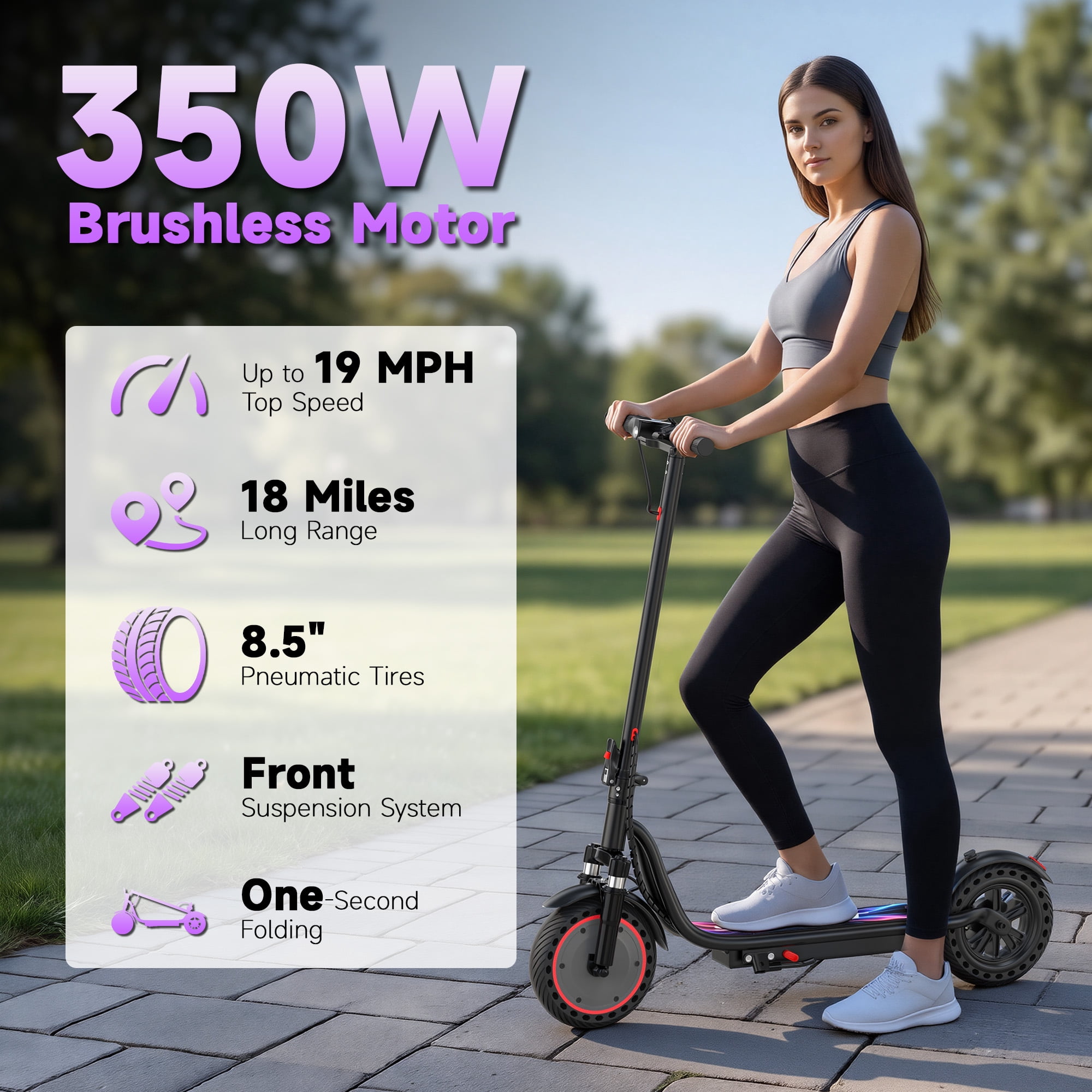 Electric Scooter with Seat, 8.5" E Scooter for Adults Max Speed 19 MPH, Powerful 350W Motor, 22 Miles Long Range, Max Speed 19 MPH