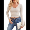 thumbnail image 3 of Camisas de Larga para Mujer, Moda Otoño 2025, Cuello en V, Blusas Básicas, Blusas Ajustadas Y2K. Colorante de Avena L, 3 of 10