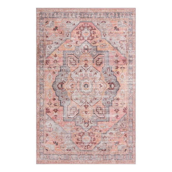 Unique Loom Mangata Collection Area Rug - Melodie (5' 3" x 8' Rectangle Apricot and pink/Gray)