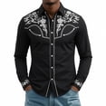 thumbnail image 4 of IWRICH Men's Western Cowboy Shirt Long Sleeve Printed Shirt Slim Fit Casual Button down Shirt Black M, 4 of 4