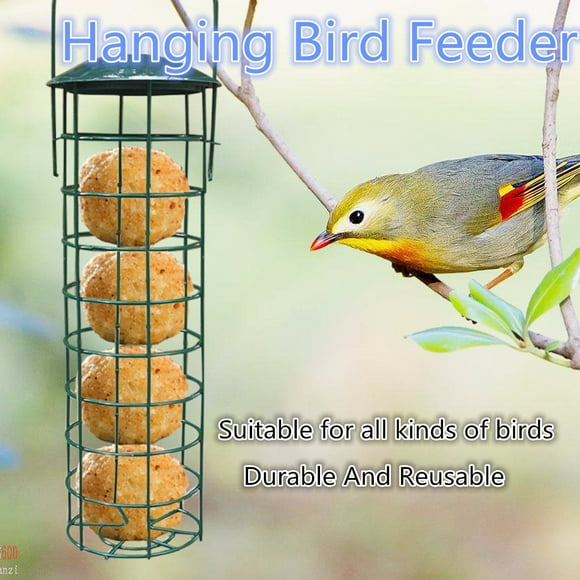 Xihbxyly Comedero Metálico para Pájaros, Diseño Colgante, Ventana de Visualización, Decoración de Jardín, Alimentación Durante Todo El Año, Techo de Fácil Llenado, Construcción de Hierro Resistente,