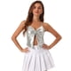 thumbnail image 1 of Camiseta metálica sin espalda para mujer Inspire Chic, con tirantes asimétricos y halter, top brillante, XS, plata, 1 of 6