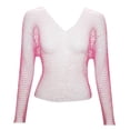 thumbnail image 4 of JIAYUE Women's Swimwear Cover-Ups V Neck Mesh Rhinestone Long Sleeve Hollow Lightweight Cozy Solid Color Crop Sparkly Swimsuit Cover Up Top, 4 of 4