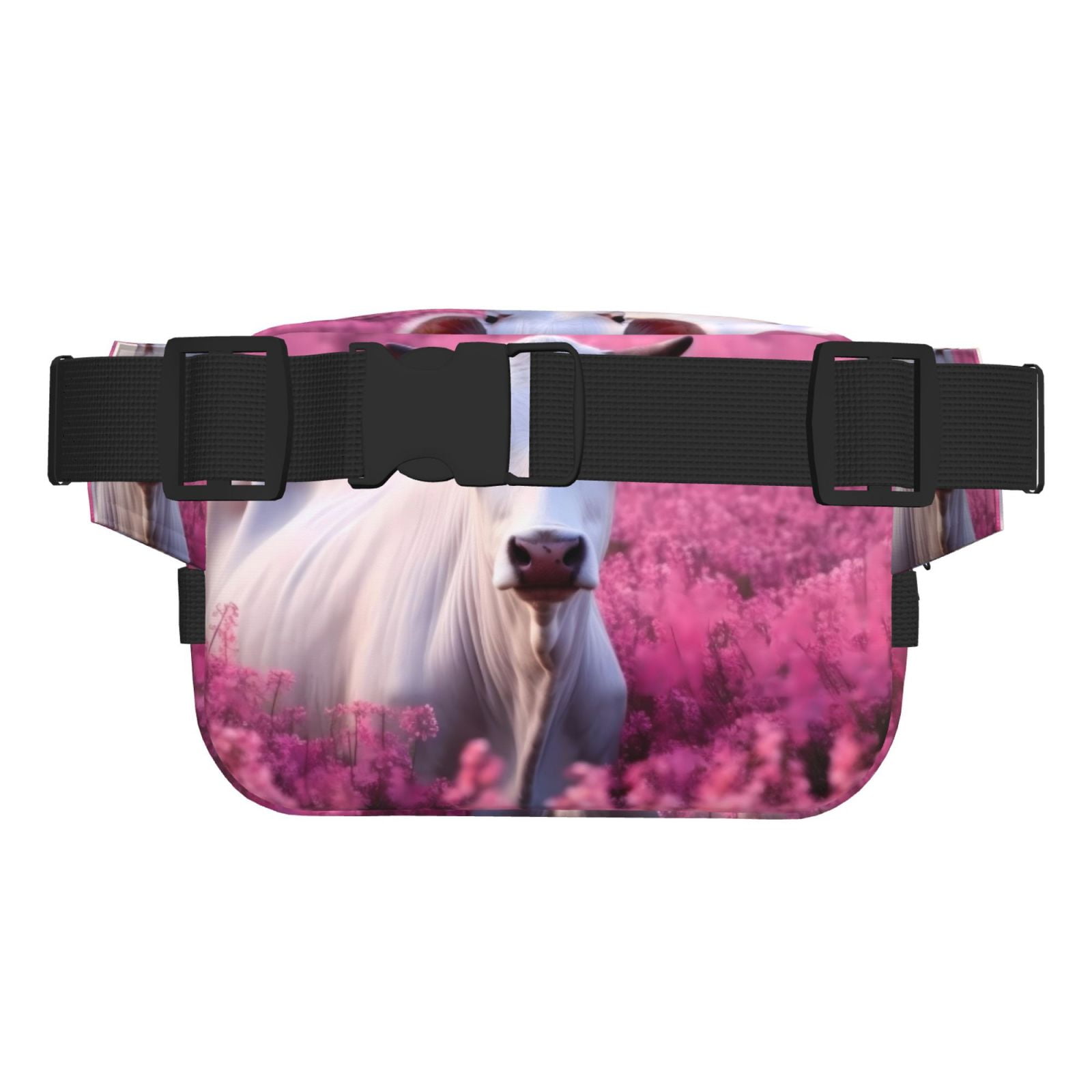 Picia Flower Field Cow Print Square Double-Layer Waist Bag Mini Adjustable Waist Belt Bag Exercise Running Travel Hiking